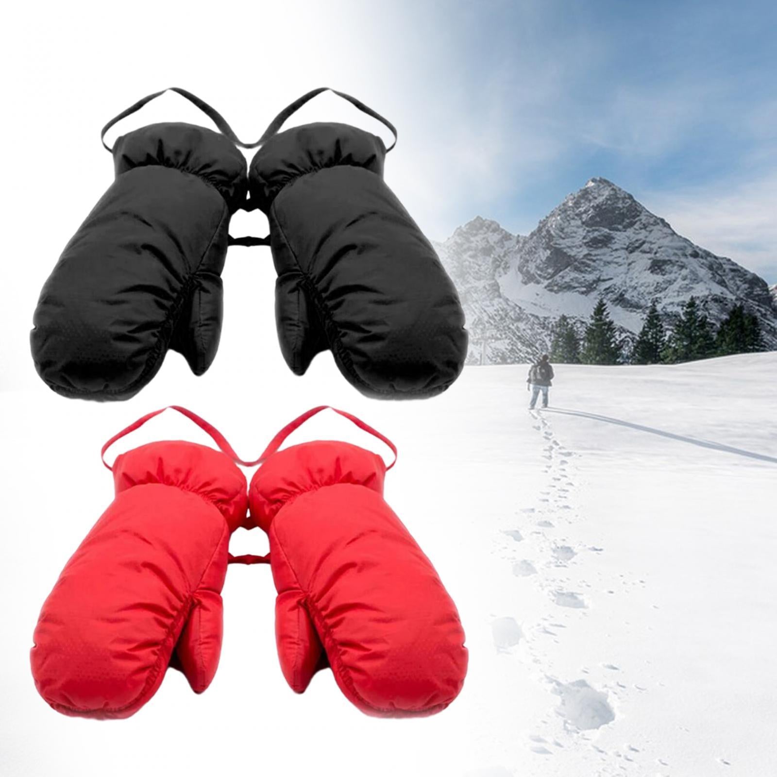 Down Mittens Ski Gloves with Lanyard Windproof Ski Mittens for Skiing Riding Red M