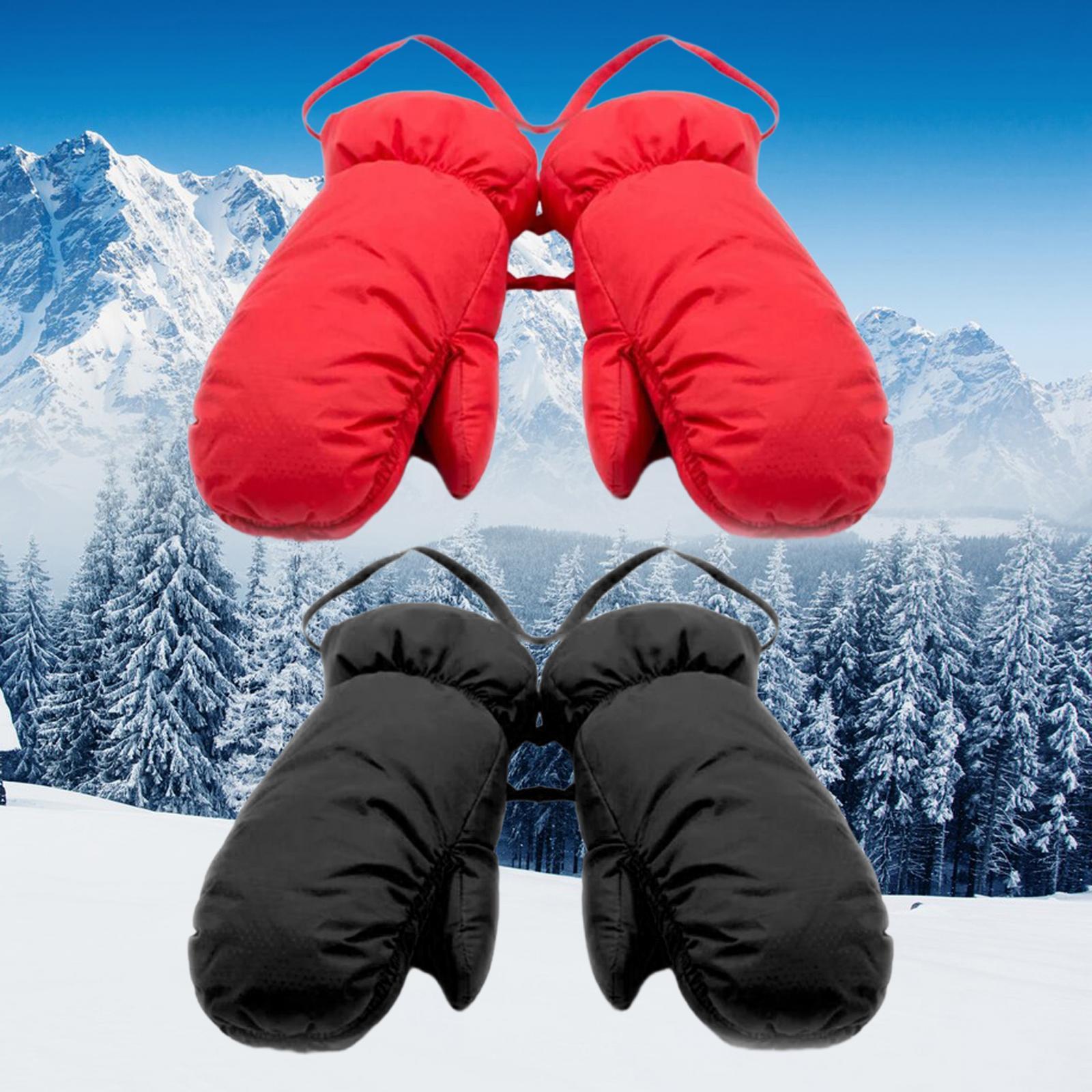 Down Mittens Ski Gloves with Lanyard Windproof Ski Mittens for Skiing Riding Red M