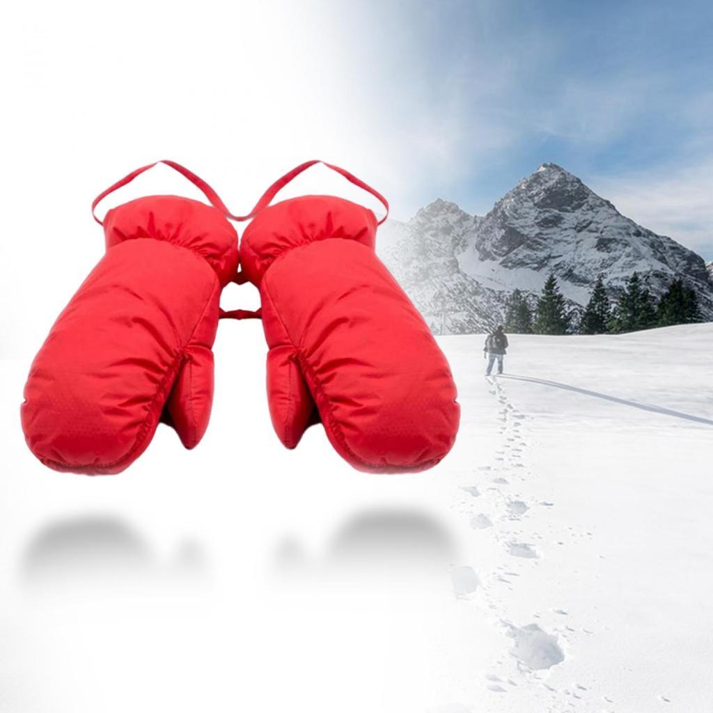Down Mittens Ski Gloves with Lanyard Windproof Ski Mittens for Skiing Riding Red Size L
