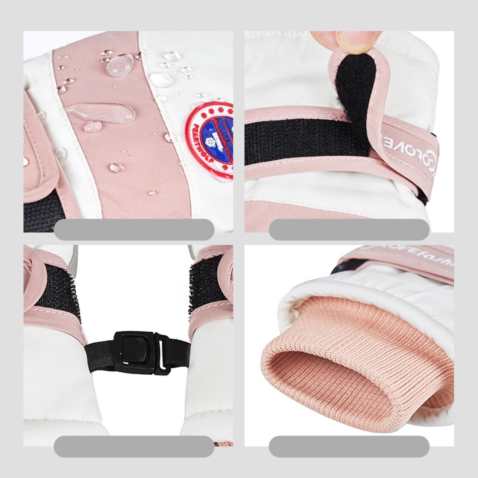 Winter Ski Gloves Touchscreen Windproof Snow Gloves for Skating Snow Outdoor Pink Gray