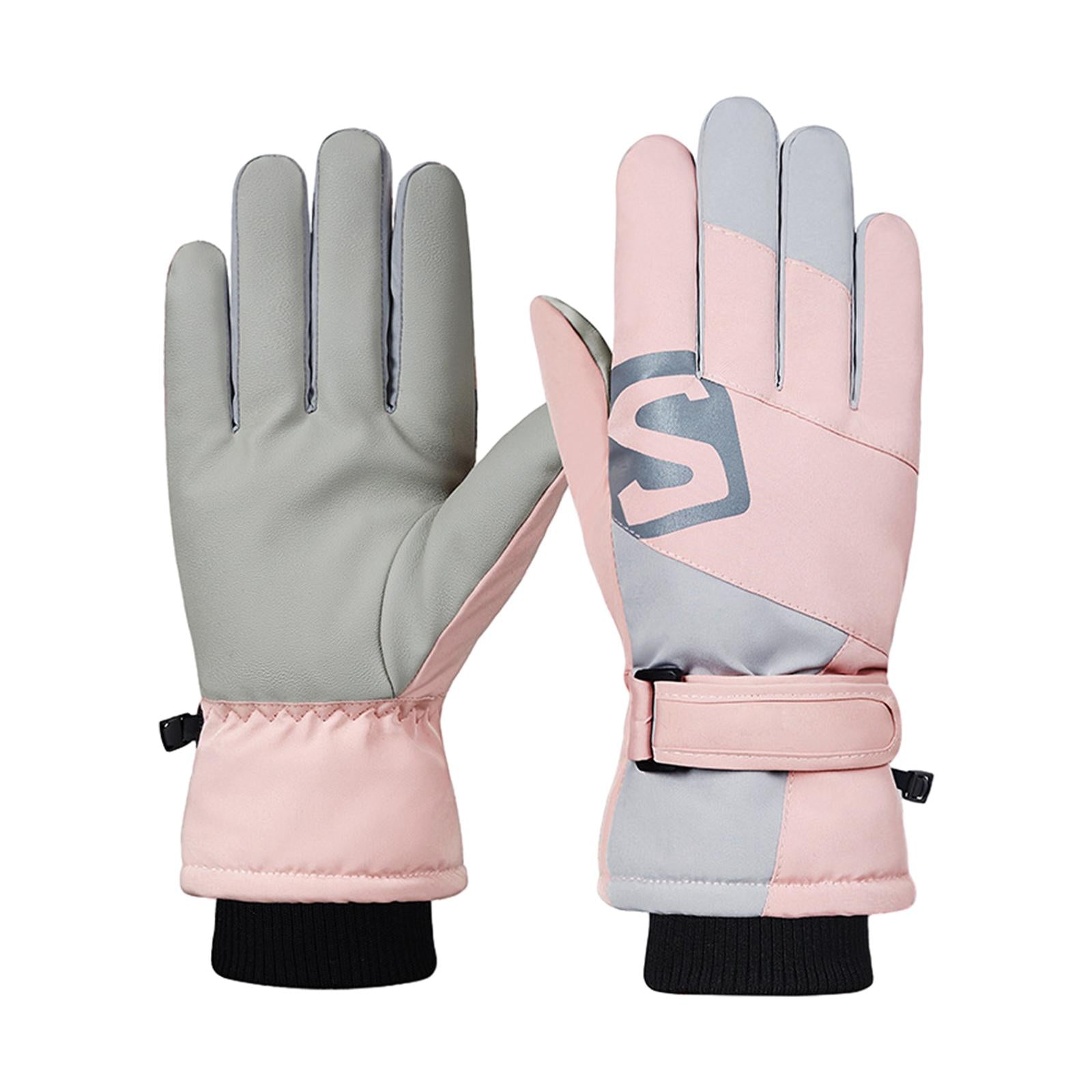 Winter Ski Gloves Touchscreen Windproof Snow Gloves for Skating Snow Outdoor Pink Gray