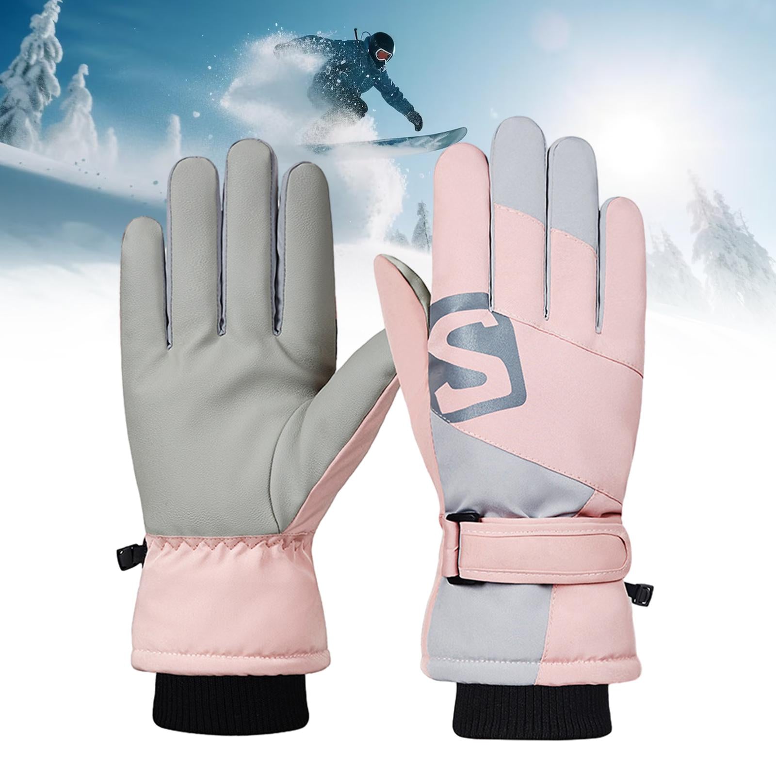 Winter Ski Gloves Touchscreen Windproof Snow Gloves for Skating Snow Outdoor Pink Gray