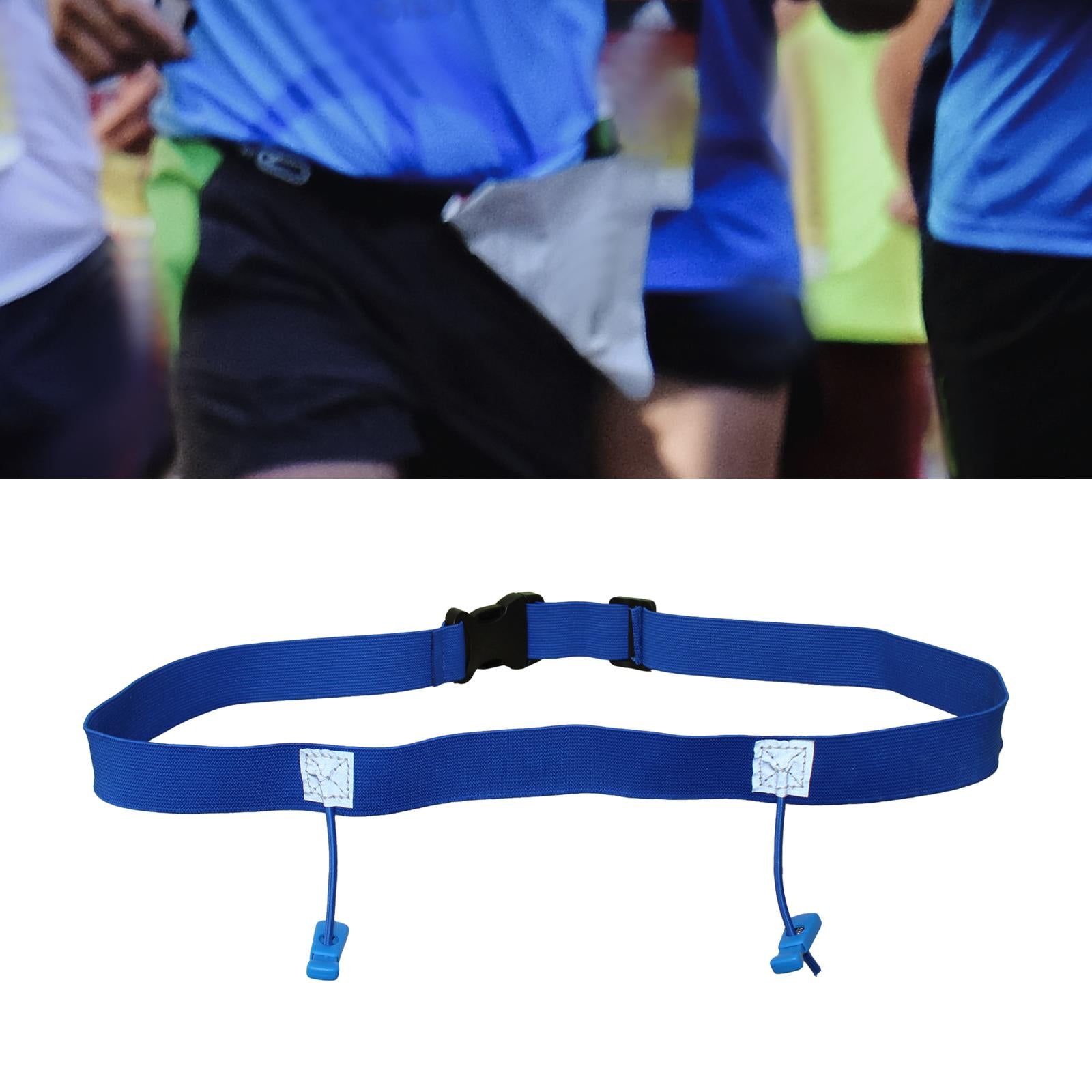 2xReflective Tape Cycling Race Number Belt Triathlon Waist Belt Night Running Blue