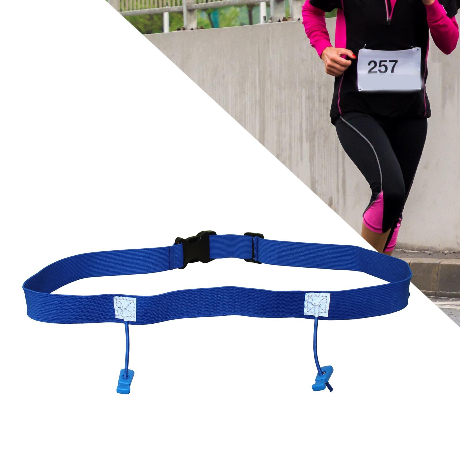 3xReflective Tape Cycling Race Number Belt Triathlon Waist Belt Night Running Blue