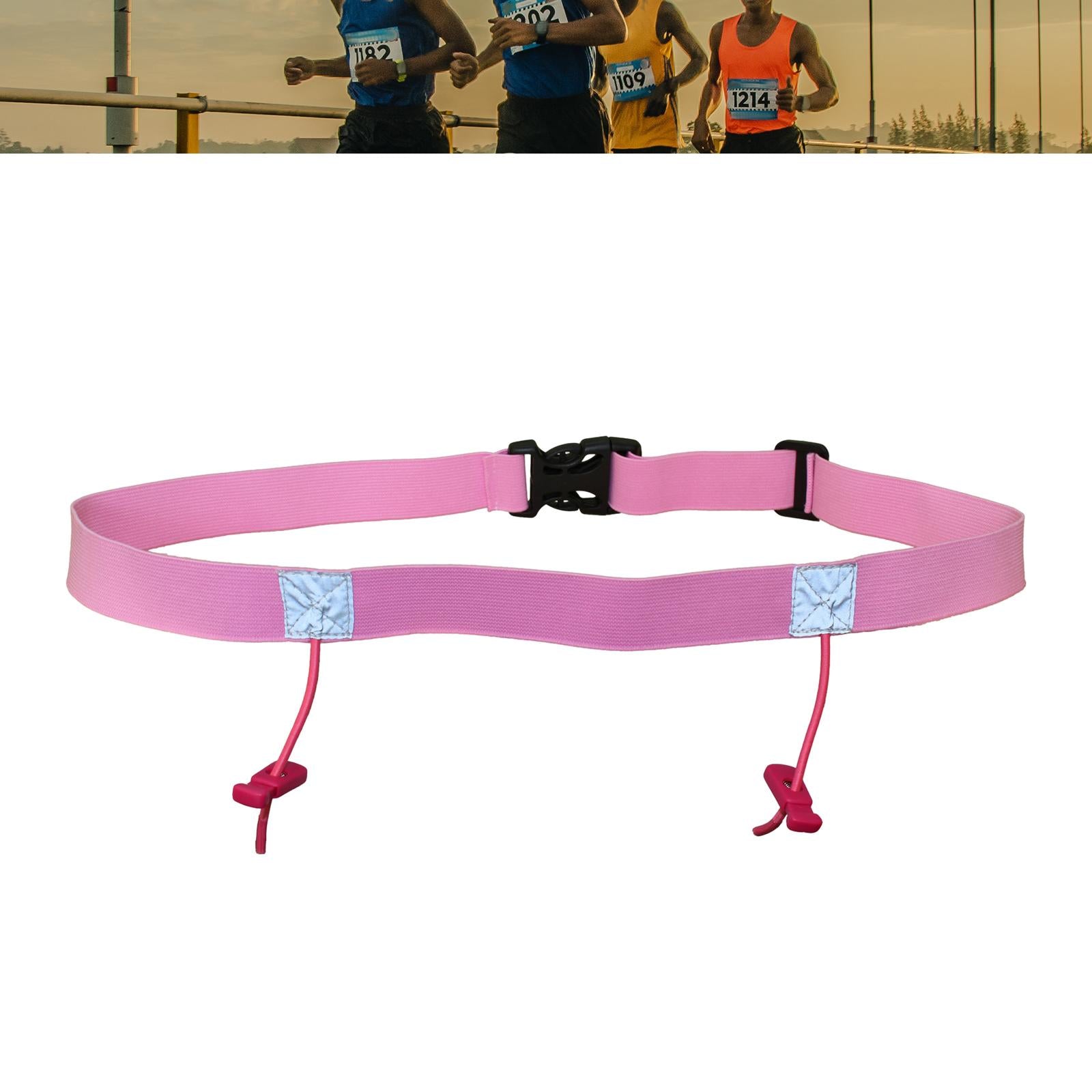 3xReflective Tape Cycling Race Number Belt Triathlon Waist Belt Night Running Pink