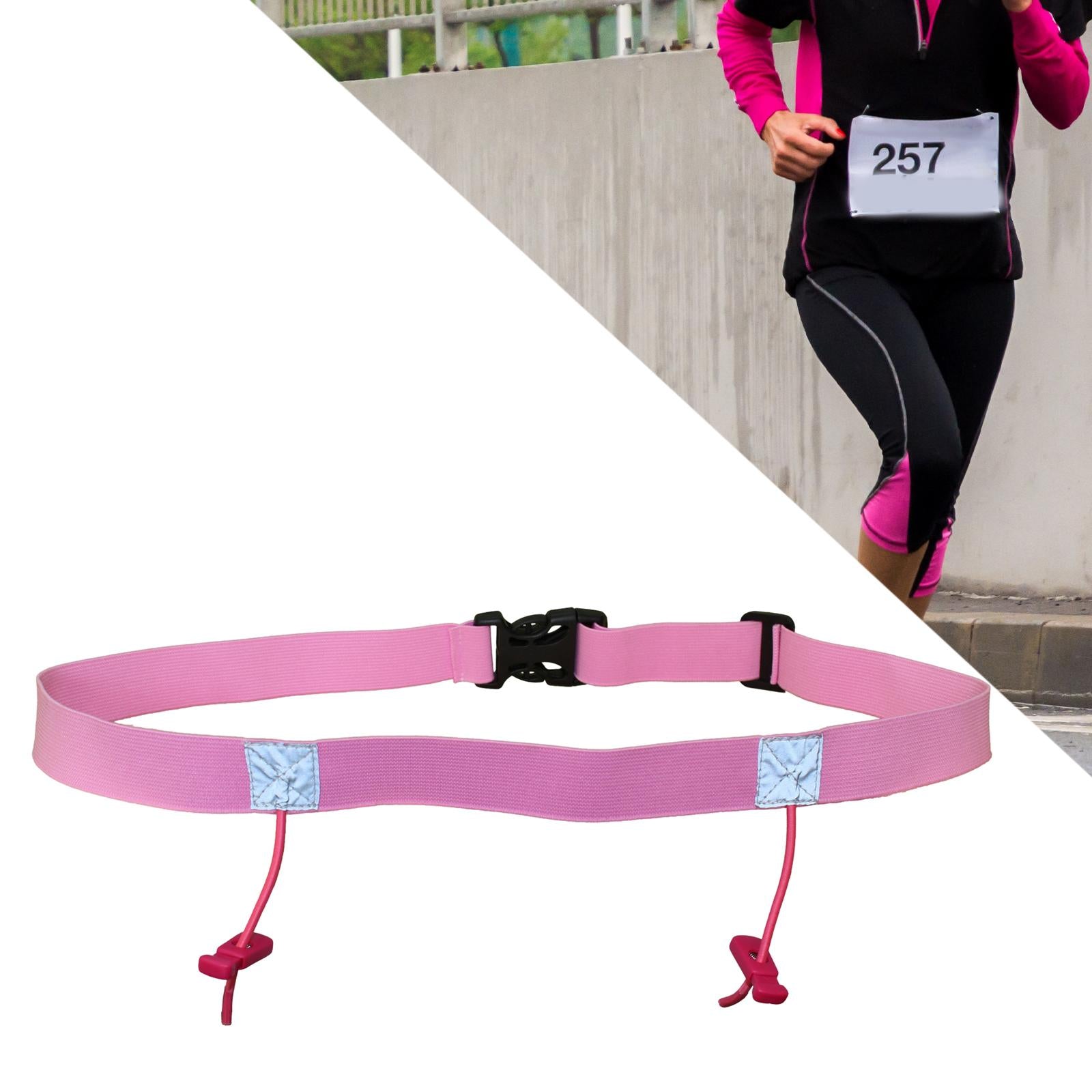 3xReflective Tape Cycling Race Number Belt Triathlon Waist Belt Night Running Pink