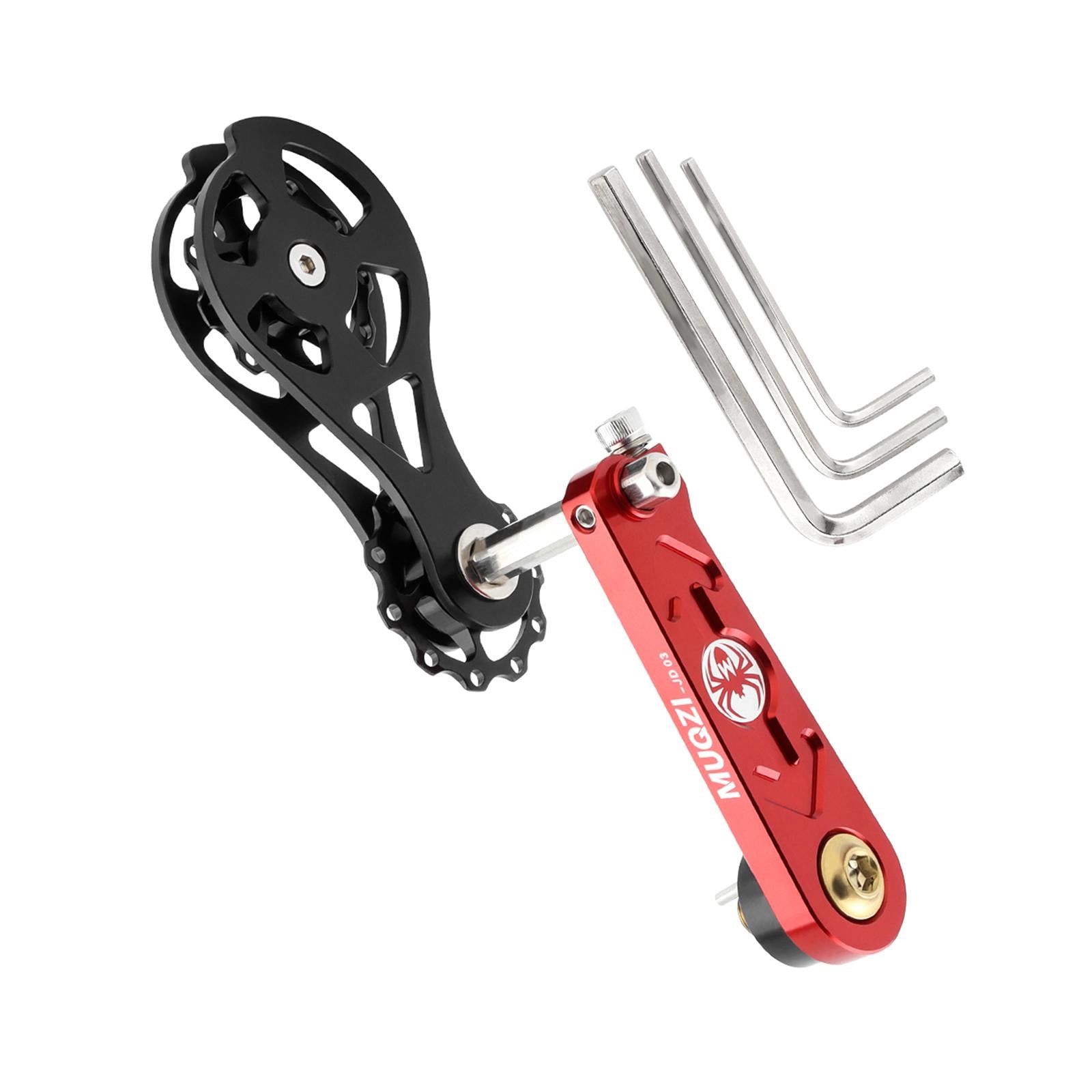 Bike Chain Tensioner Rear Derailleur Guide Aluminum Chain Adjuster Converter Red and Black
