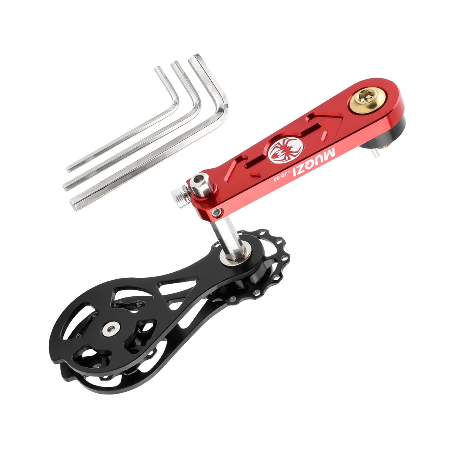 Bike Chain Tensioner Rear Derailleur Guide Aluminum Chain Adjuster Converter Red and Black