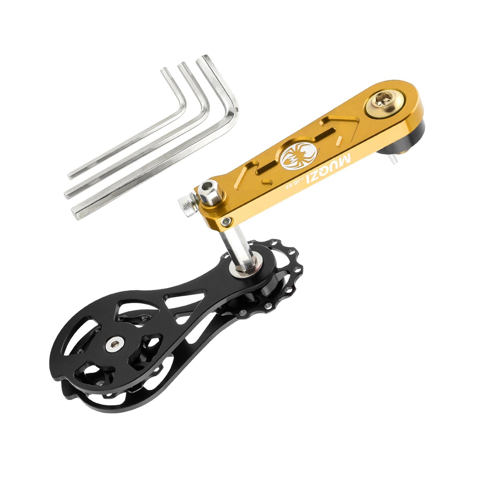 Bike Chain Tensioner Rear Derailleur Guide Aluminum Chain Adjuster Converter Gold and Black