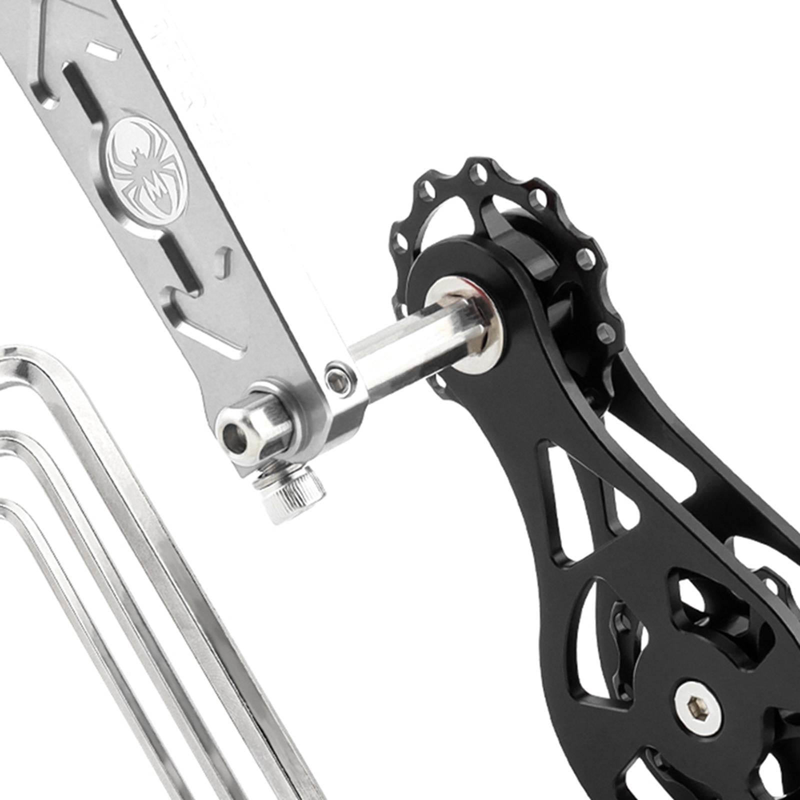 Bike Chain Tensioner Rear Derailleur Guide Aluminum Chain Adjuster Converter Silver and Black
