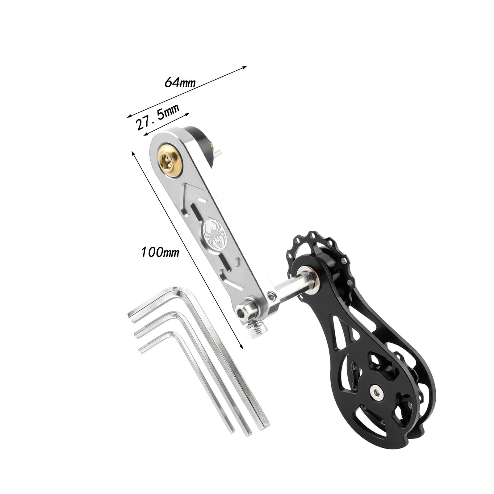 Bike Chain Tensioner Rear Derailleur Guide Aluminum Chain Adjuster Converter Silver and Black