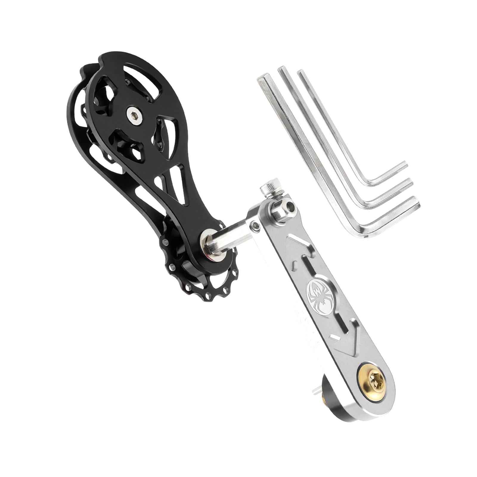 Bike Chain Tensioner Rear Derailleur Guide Aluminum Chain Adjuster Converter Silver and Black