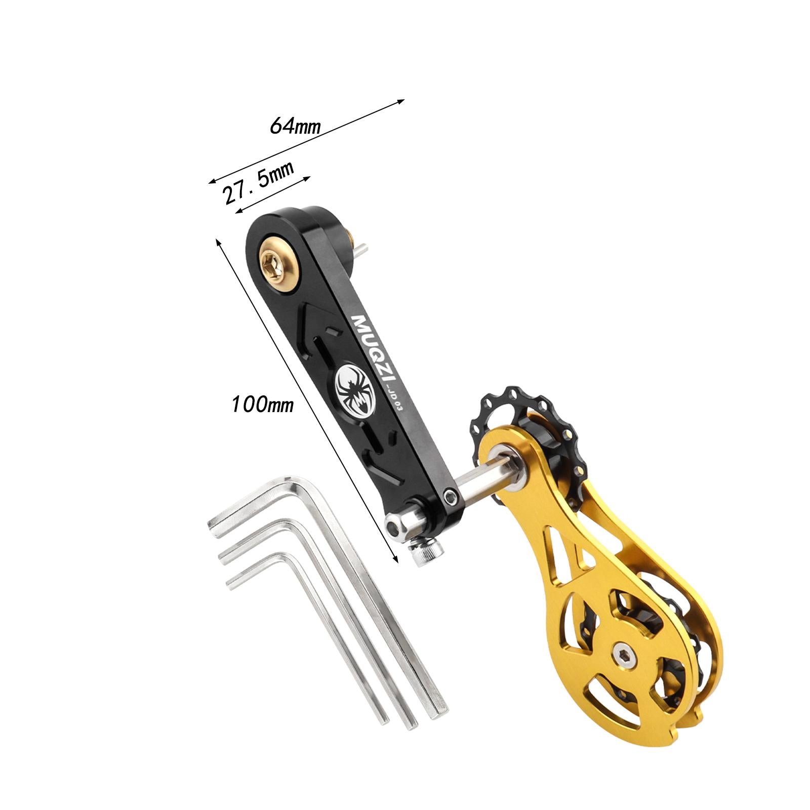 Bike Chain Tensioner Rear Derailleur Guide Aluminum Chain Adjuster Converter Black and Gold
