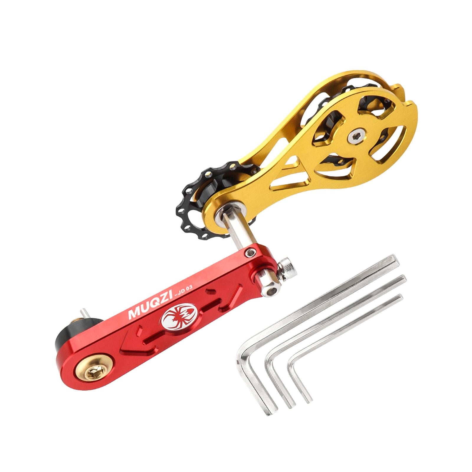 Bike Chain Tensioner Rear Derailleur Guide Aluminum Chain Adjuster Converter Red and Gold