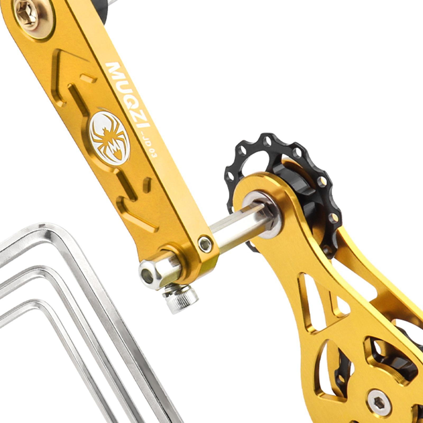 Bike Chain Tensioner Rear Derailleur Guide Aluminum Chain Adjuster Converter Gold and Gold