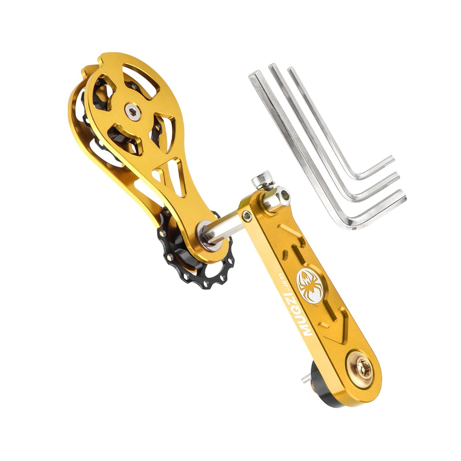 Bike Chain Tensioner Rear Derailleur Guide Aluminum Chain Adjuster Converter Gold and Gold
