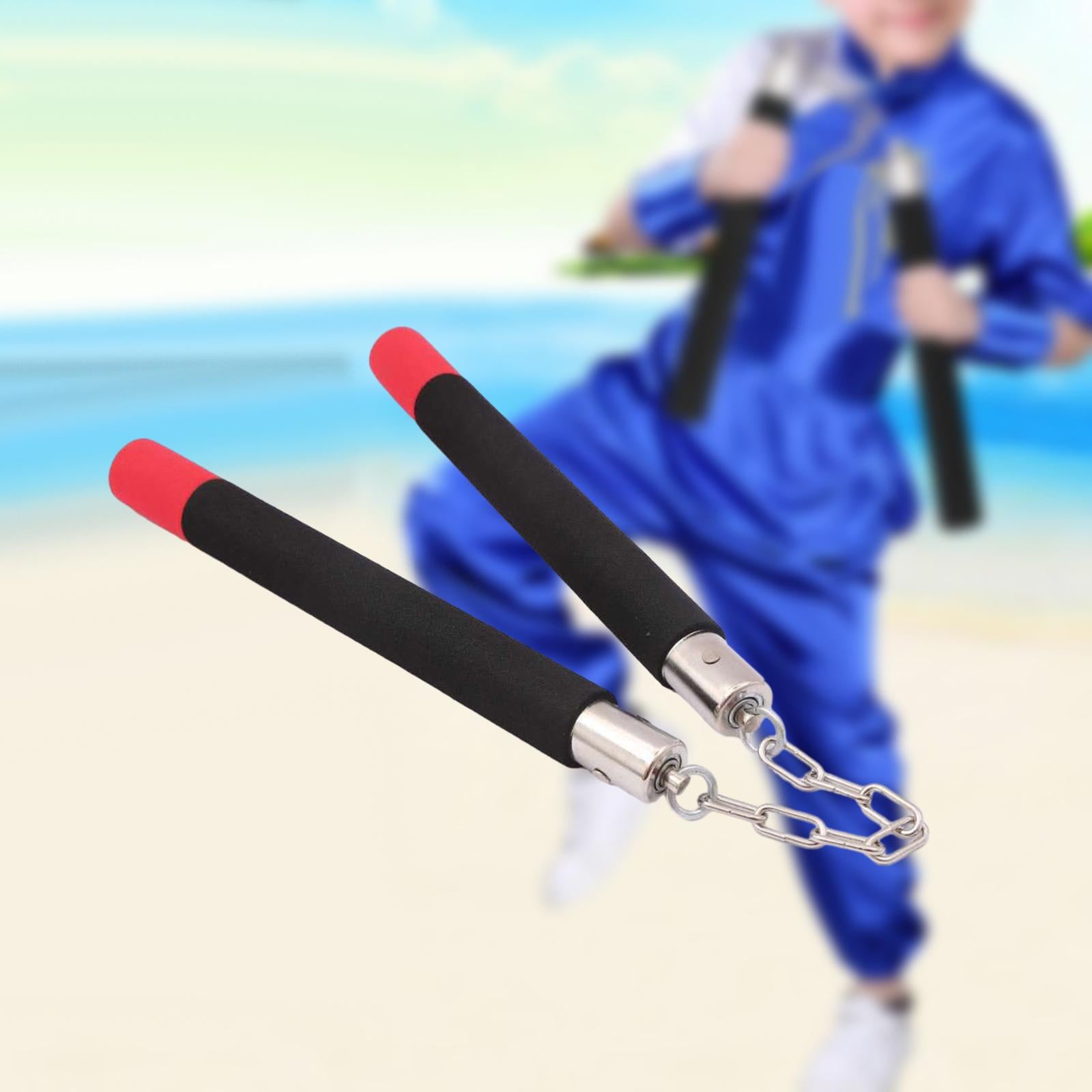 Foam Nunchucks Iron Chain Training Nunchucks for Children Kung Fu Practicing Rotating Shaft Red