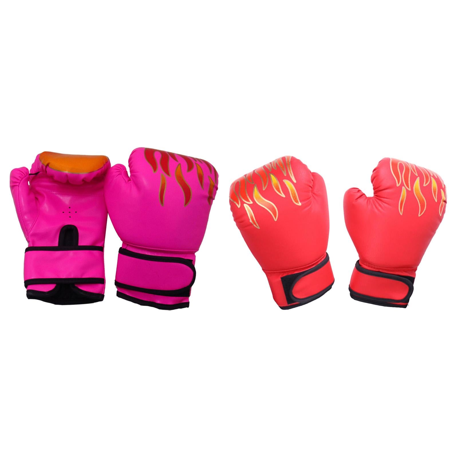 2 Pair of Kids Boxing Gloves Fitness Exercise Mma Muay Thai Heavy Bag Gloves Pink and Red