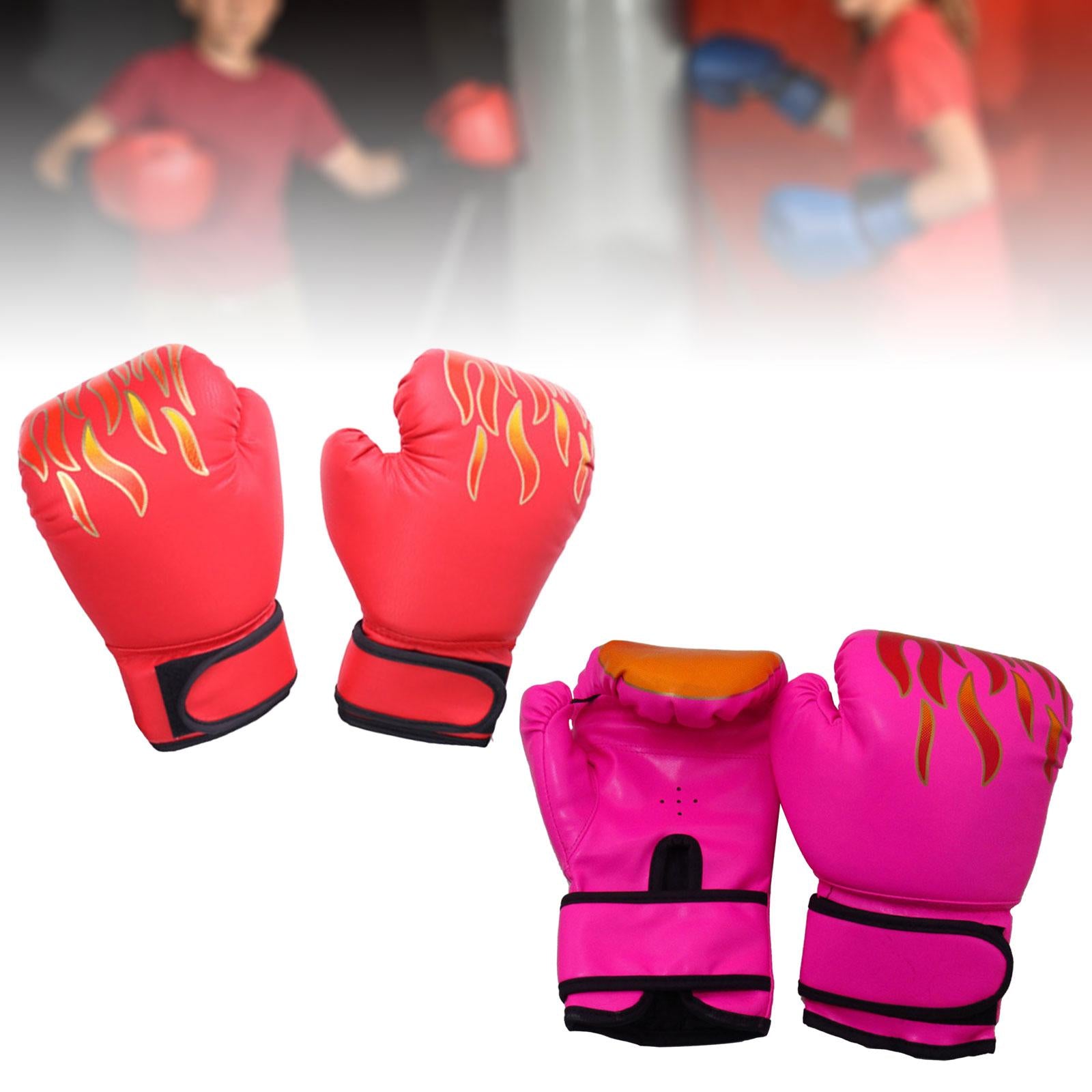 2 Pair of Kids Boxing Gloves Fitness Exercise Mma Muay Thai Heavy Bag Gloves Pink and Red