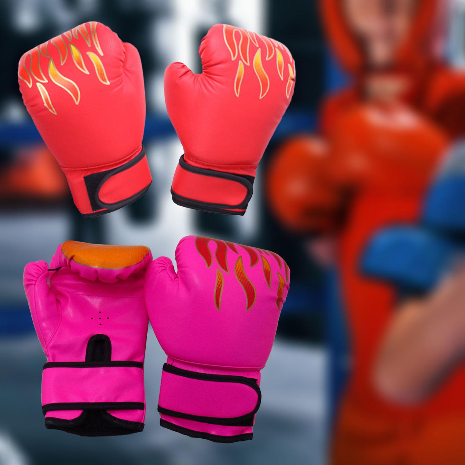 2 Pair of Kids Boxing Gloves Fitness Exercise Mma Muay Thai Heavy Bag Gloves Pink and Red