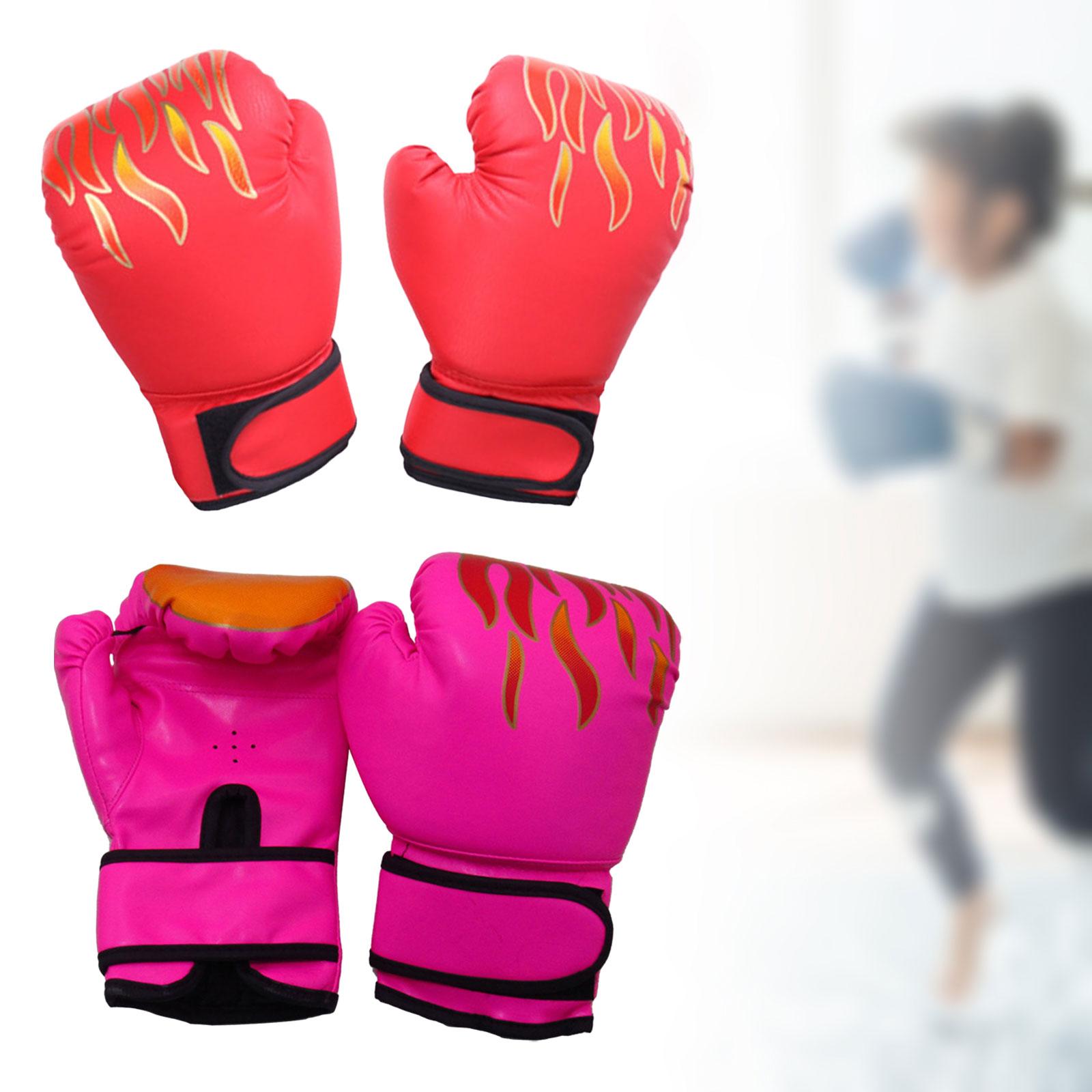 2 Pair of Kids Boxing Gloves Fitness Exercise Mma Muay Thai Heavy Bag Gloves Pink and Red
