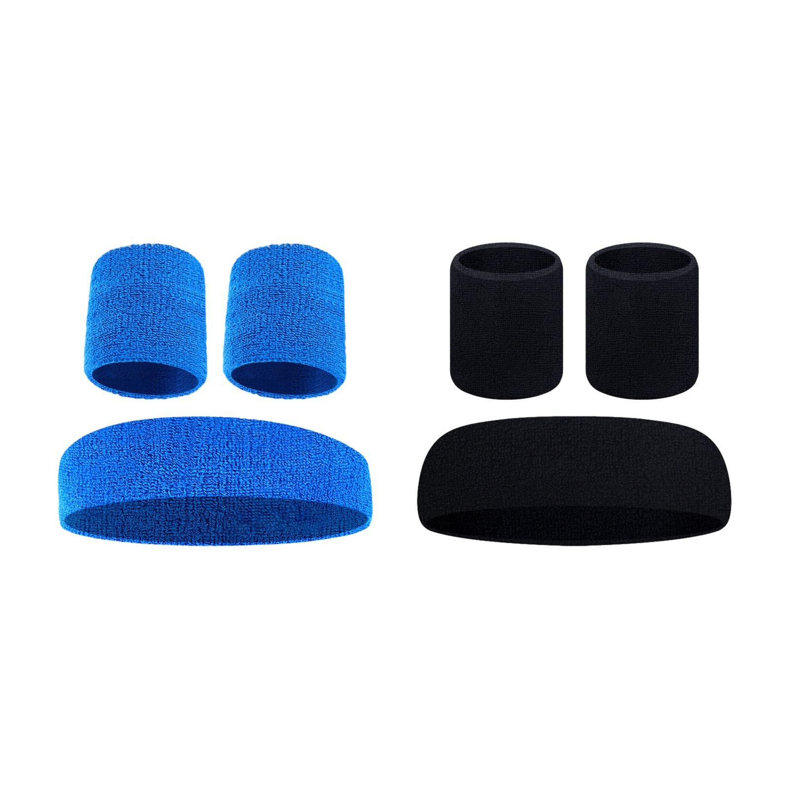 Sweatband Stretchy Portable Headband Wristband for Exercise Fitness Training Blue
