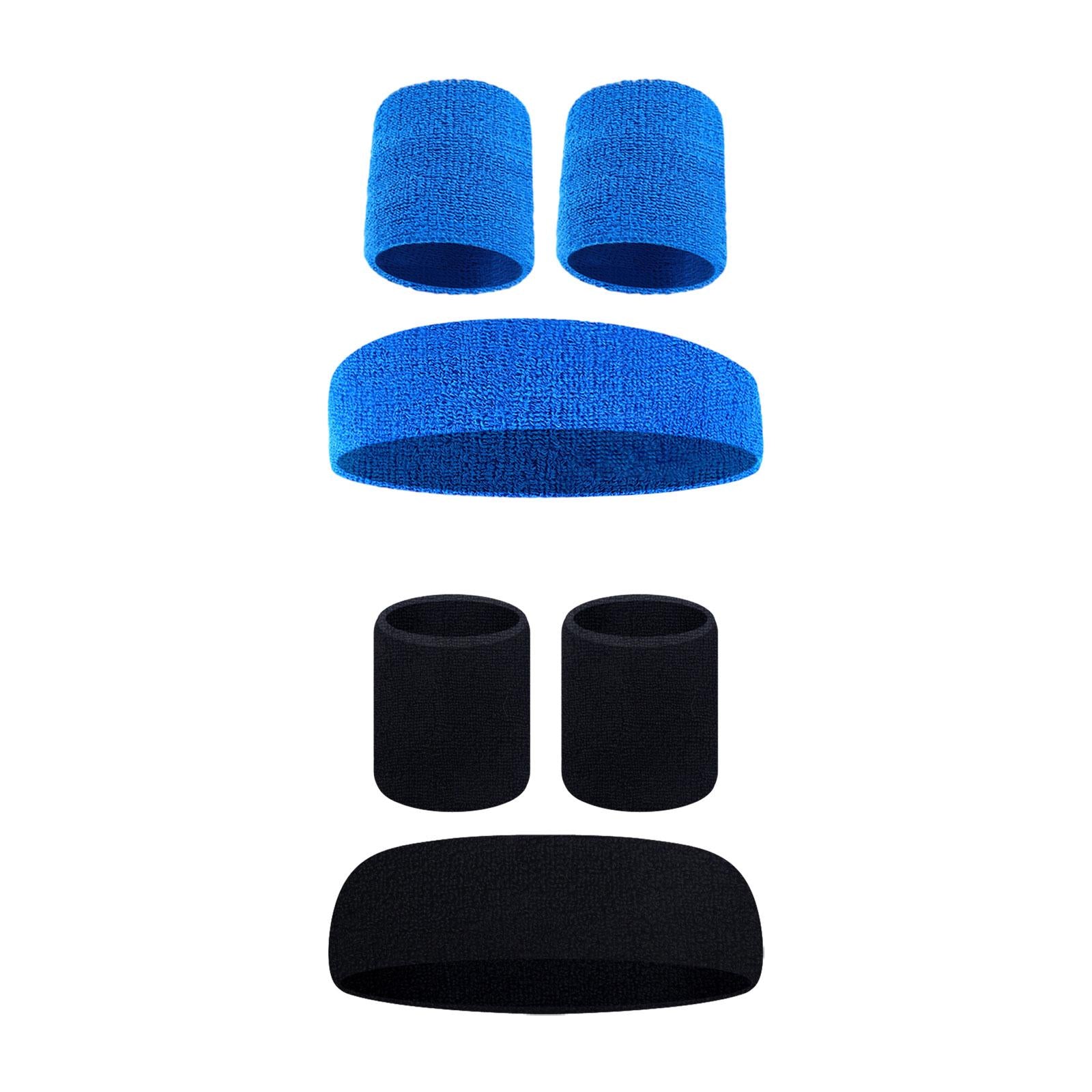 Sweatband Stretchy Portable Headband Wristband for Exercise Fitness Training Blue