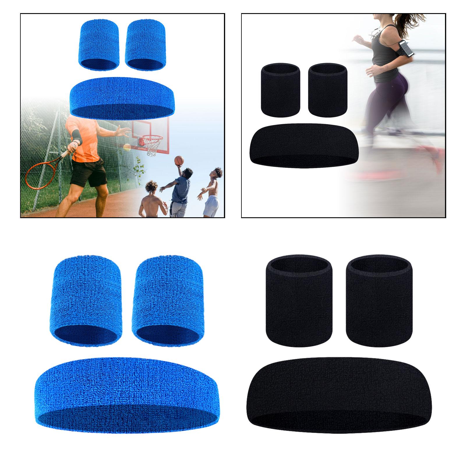 Sweatband Stretchy Portable Headband Wristband for Exercise Fitness Training Blue