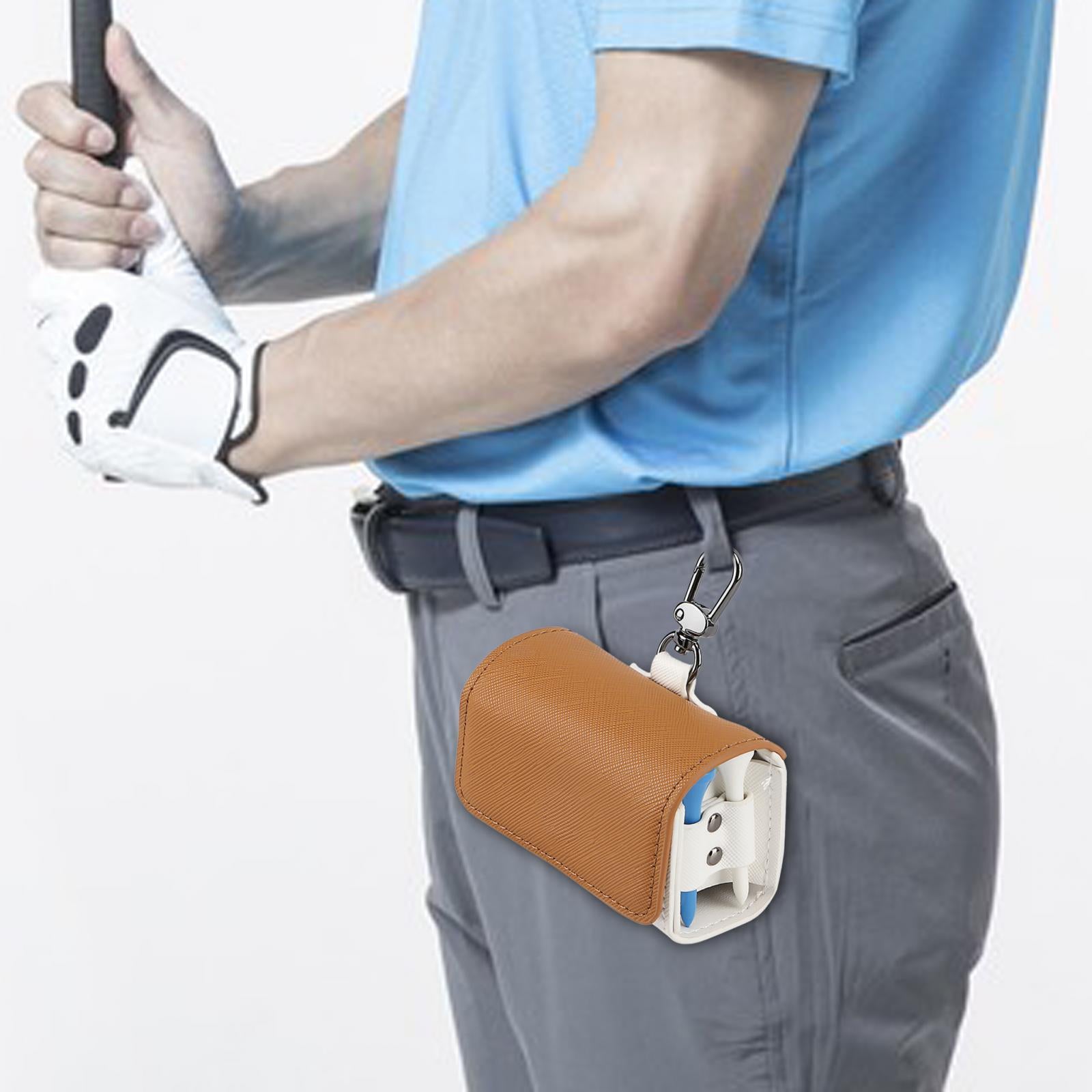 Golf Tee Holder Pouch Golf Ball Collector Container Case Golf Ball Waist Bag Brown