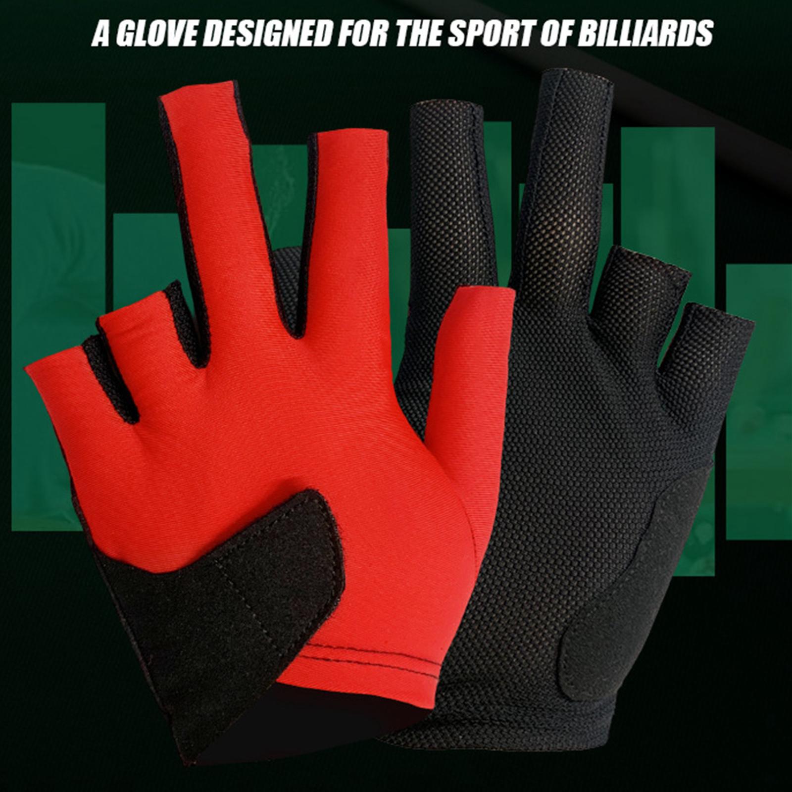 2xProfessional Billiard Glove Left Hand Elastic Nonslip Separate Finger Gloves Black