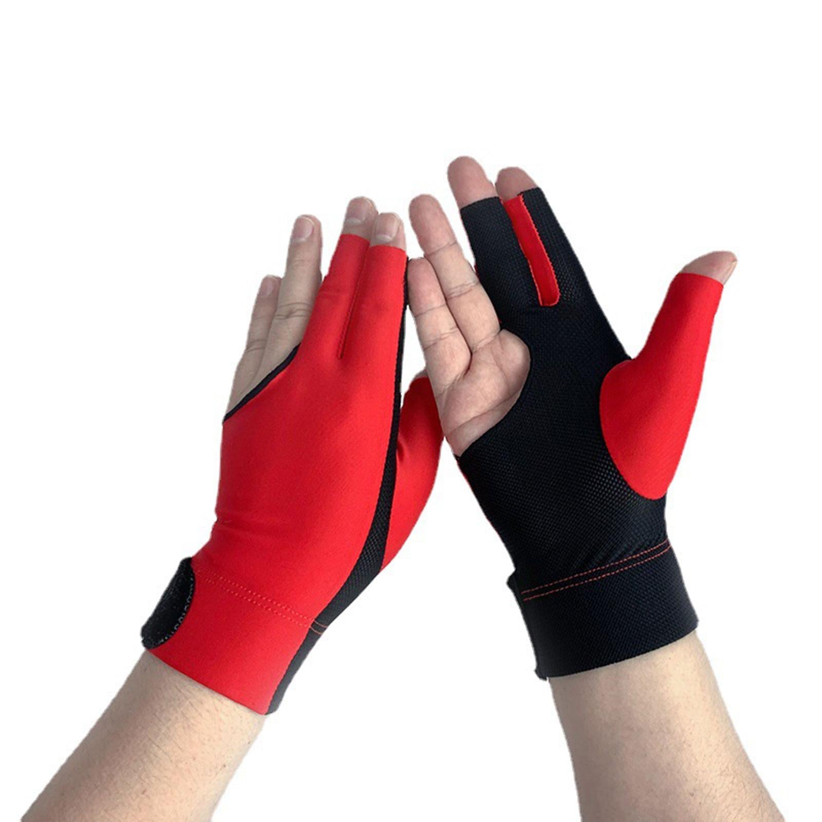 Open 3 Fingers Billiard Glove Absorbs Sweat Wear Resistant Snooker Cue Glove Red