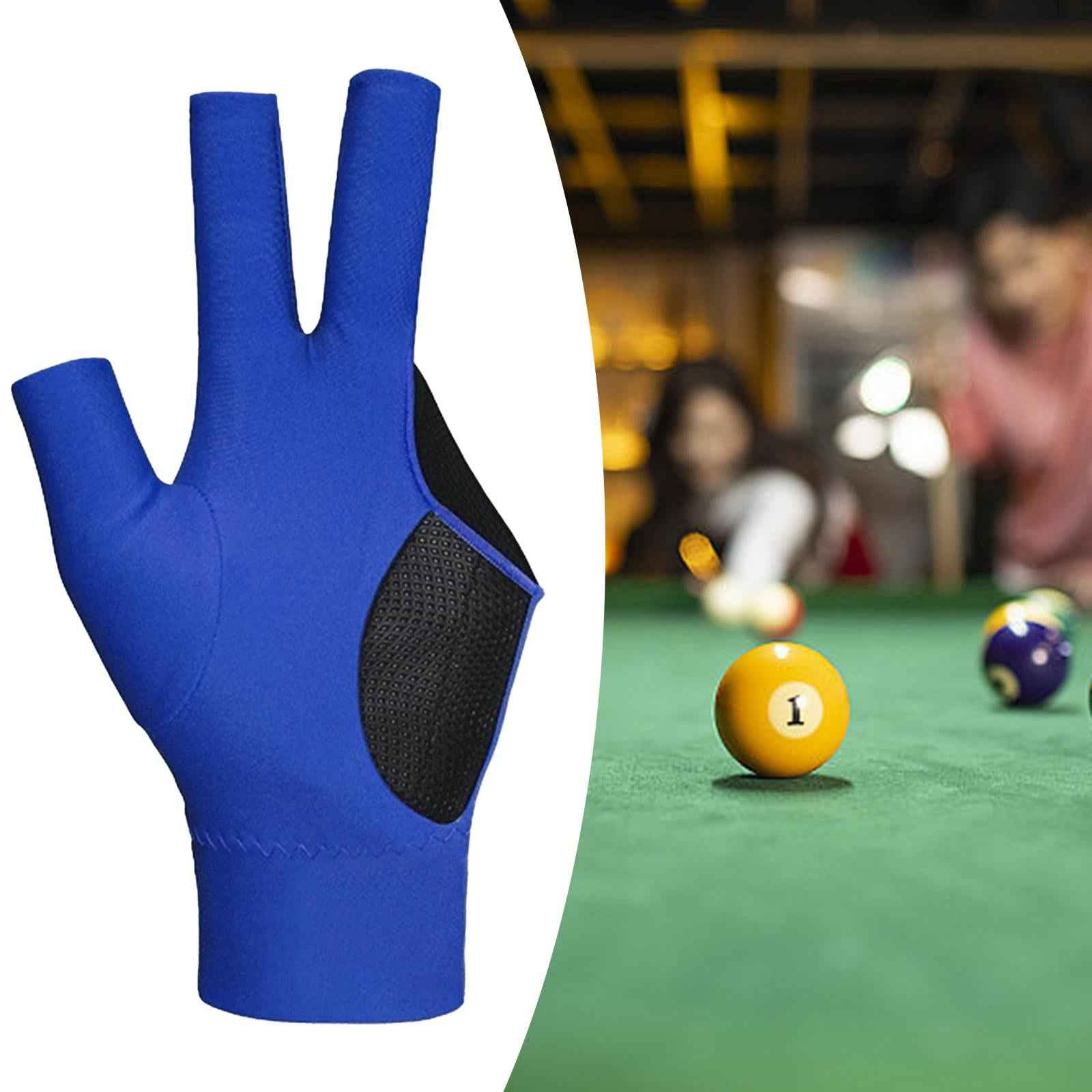 Three Fingers Billiard Glove Non Slip Left Hand for Women Men Indoor Playing blue