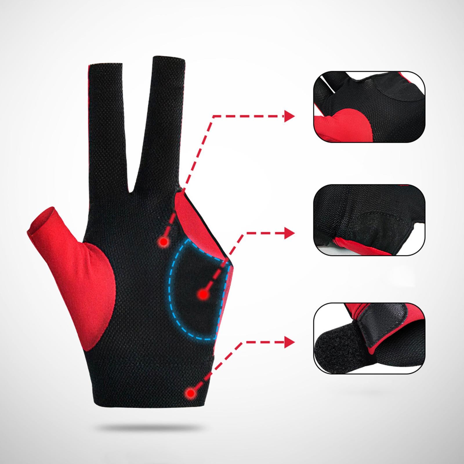 3 Fingers Billiard Glove Breathable Elastic Glove for Indoor Practice Adults Red