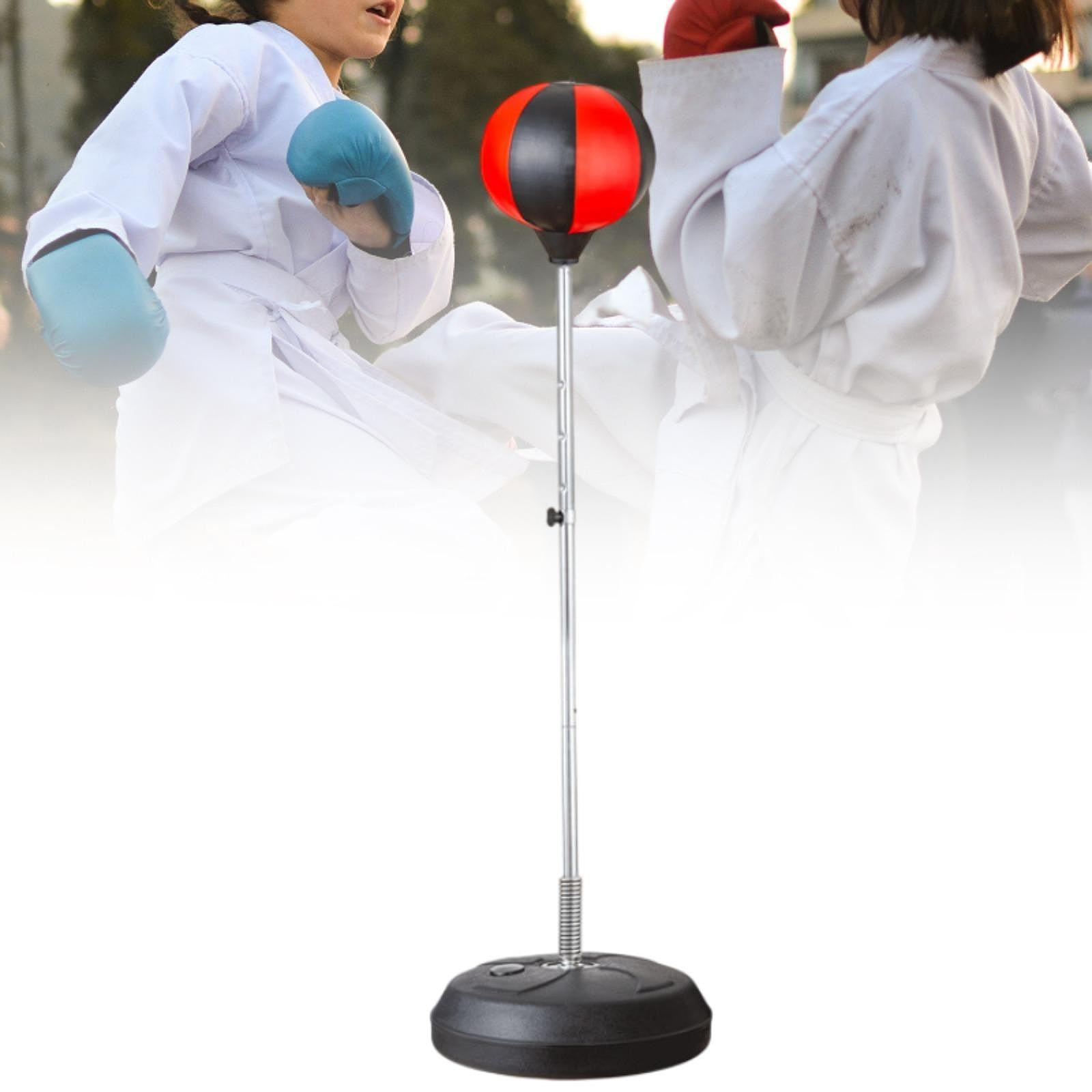 Punching Bag with Stand Stand up Sandbag Focus Reflex Ball Adjustable Height Black Red for Kids