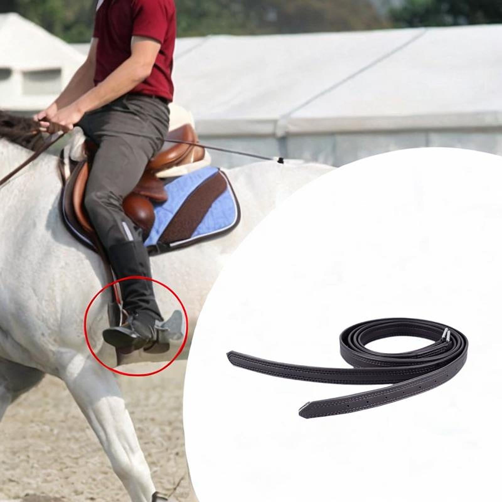 2x Straight Leather Non Stretch with Stainless Steel Buckles Equestrian Gear Black