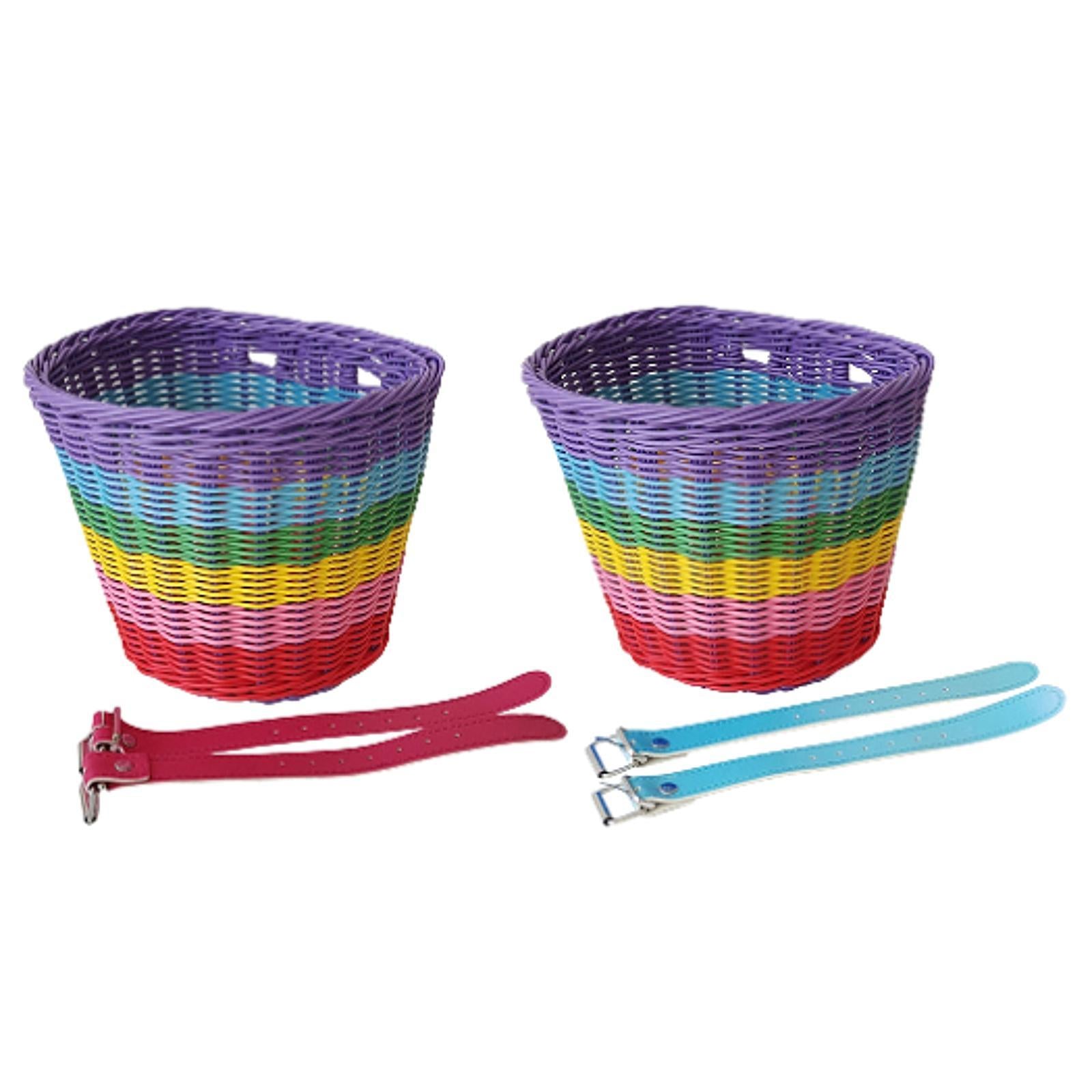Kids Bike Basket Front Tricycle Picnic Multi Purpose Imitation Rattan Basket Pink Straps