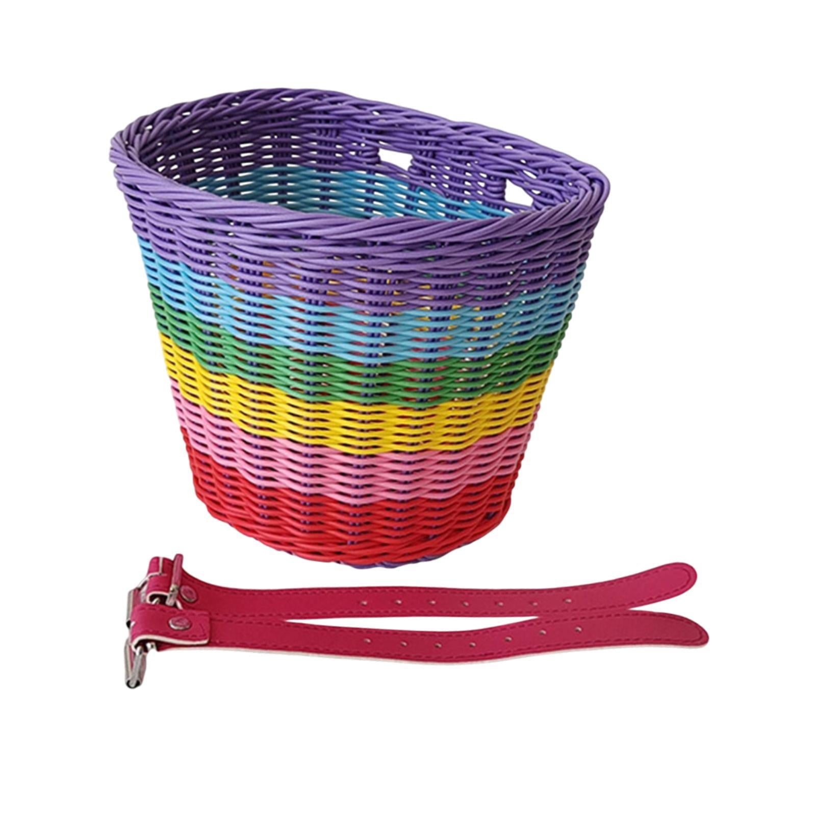 Kids Bike Basket Front Tricycle Picnic Multi Purpose Imitation Rattan Basket Pink Straps