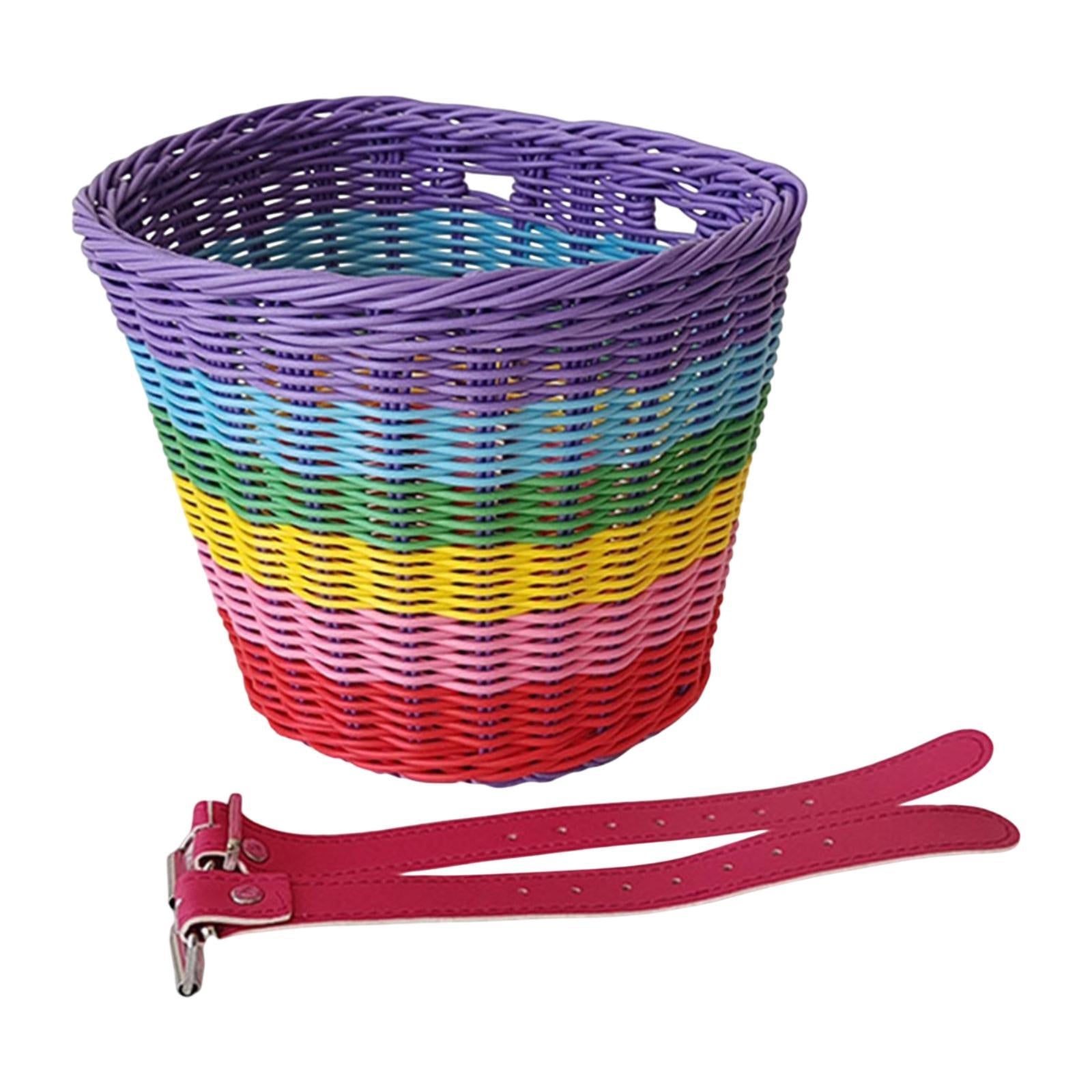 Kids Bike Basket Front Tricycle Picnic Multi Purpose Imitation Rattan Basket Pink Straps