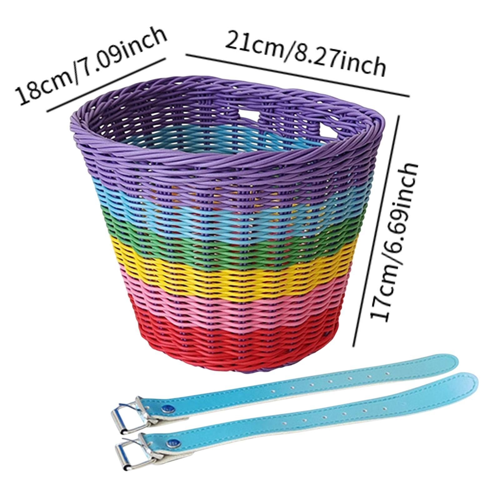 Kids Bike Basket Front Tricycle Picnic Multi Purpose Imitation Rattan Basket Blue Straps