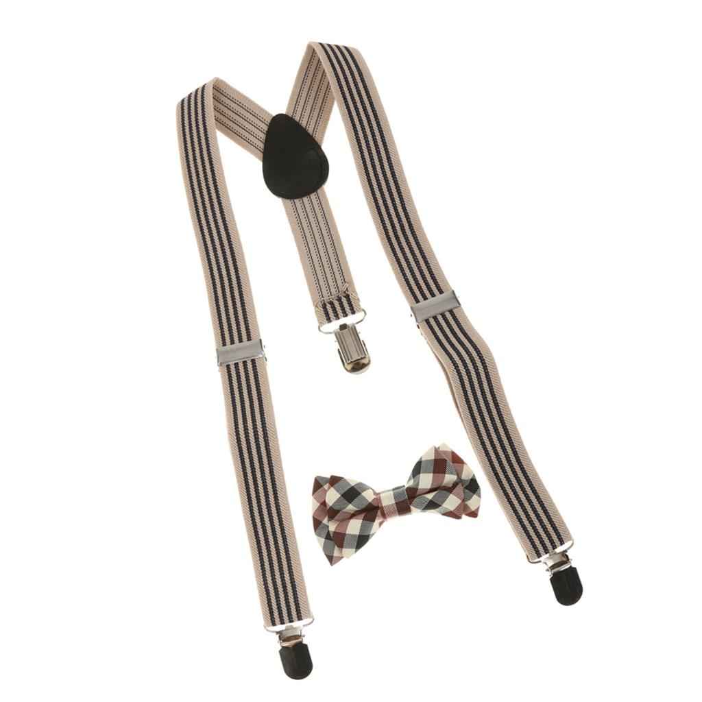 Kid Boy Girl Plaid Necktie Adjustable Y-back Suspender Set #1
