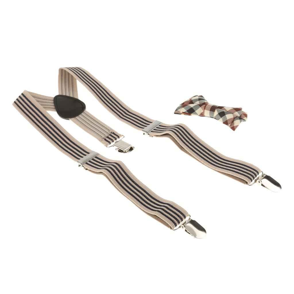 Kid Boy Girl Plaid Necktie Adjustable Y-back Suspender Set #1