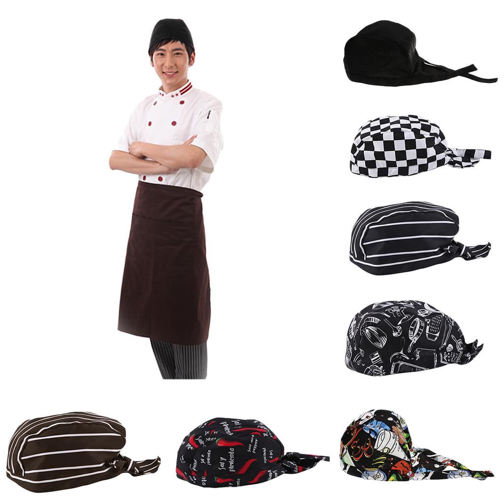 2 Pieces Unisex Kitchen Catering Chef Skull Cap Tie Back Pirate Hat Headwrap