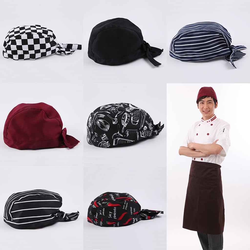 Men Women Catering Chef Cook Bakers Charms Restaurant Cafe Use Check Headwrap Bandana Hat Head Do Tied Cap Black + Red