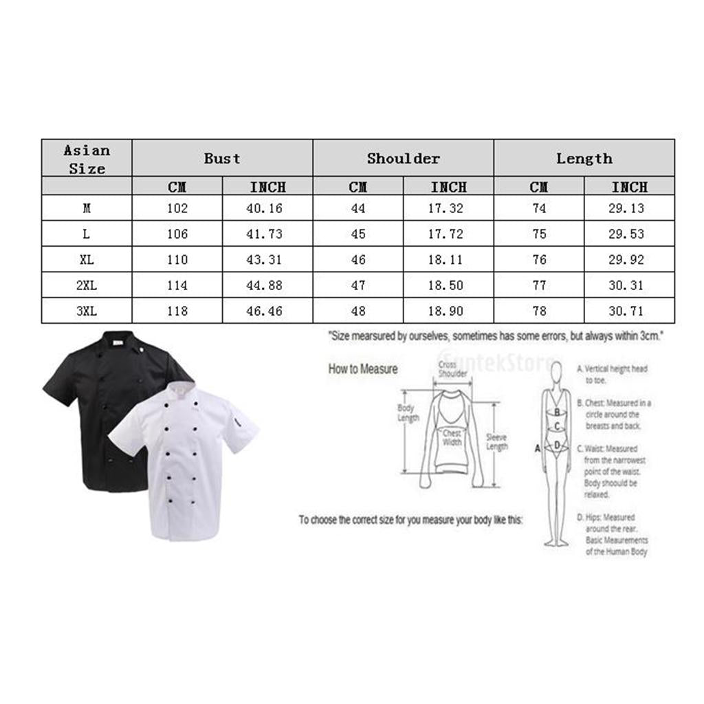 2/SET Unisex Short Sleeve Chef Coat Jacket Hotel Waiter Uniform L