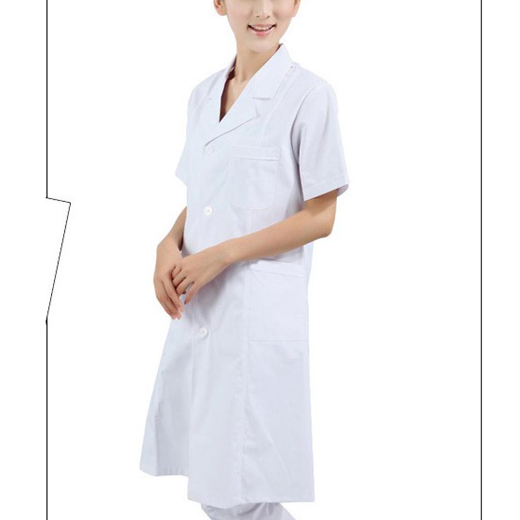 2Pcs Women's Short Sleeve White Scrubs Lab Coat Doctor Nurse Uniform