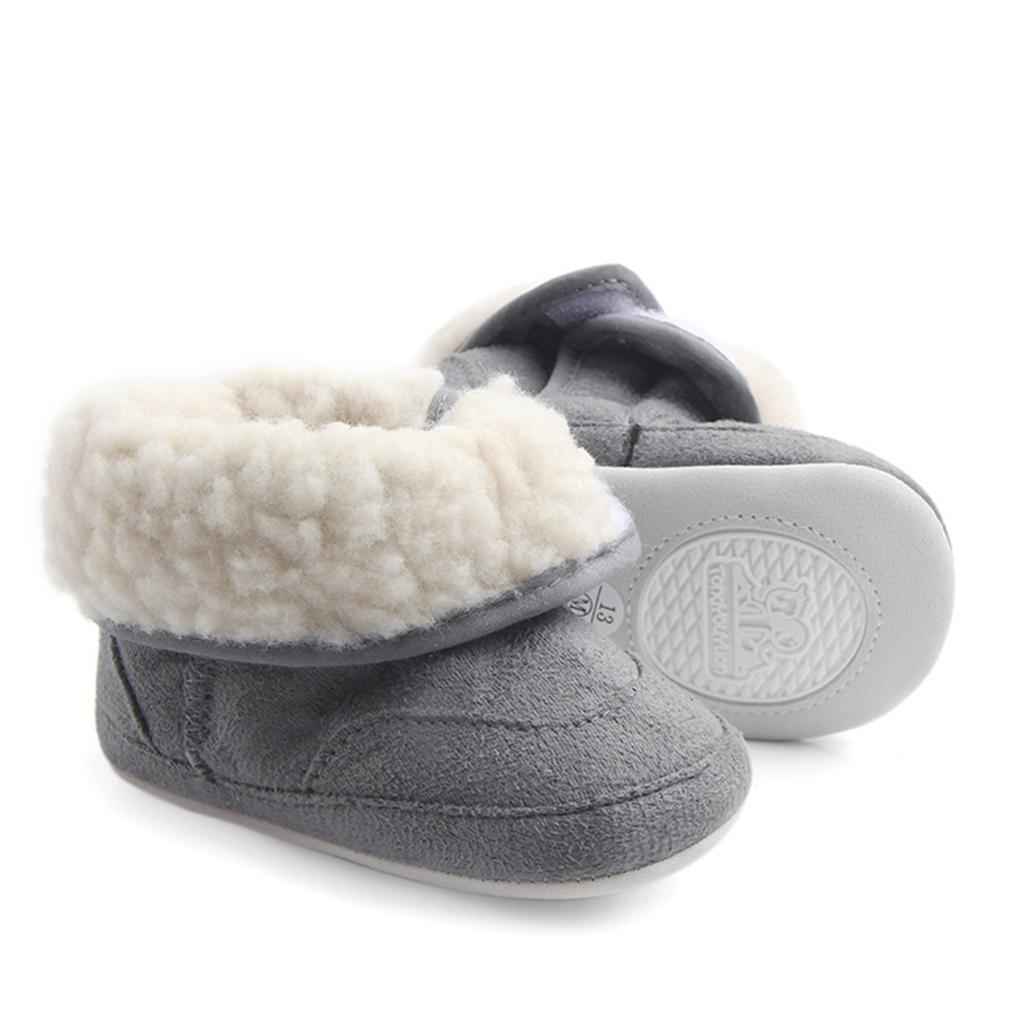 Baby Soft Sole Anti-Slip Mid Calf Winter Warm Infant Prewalker Snow Boots 12-18 Months Gray