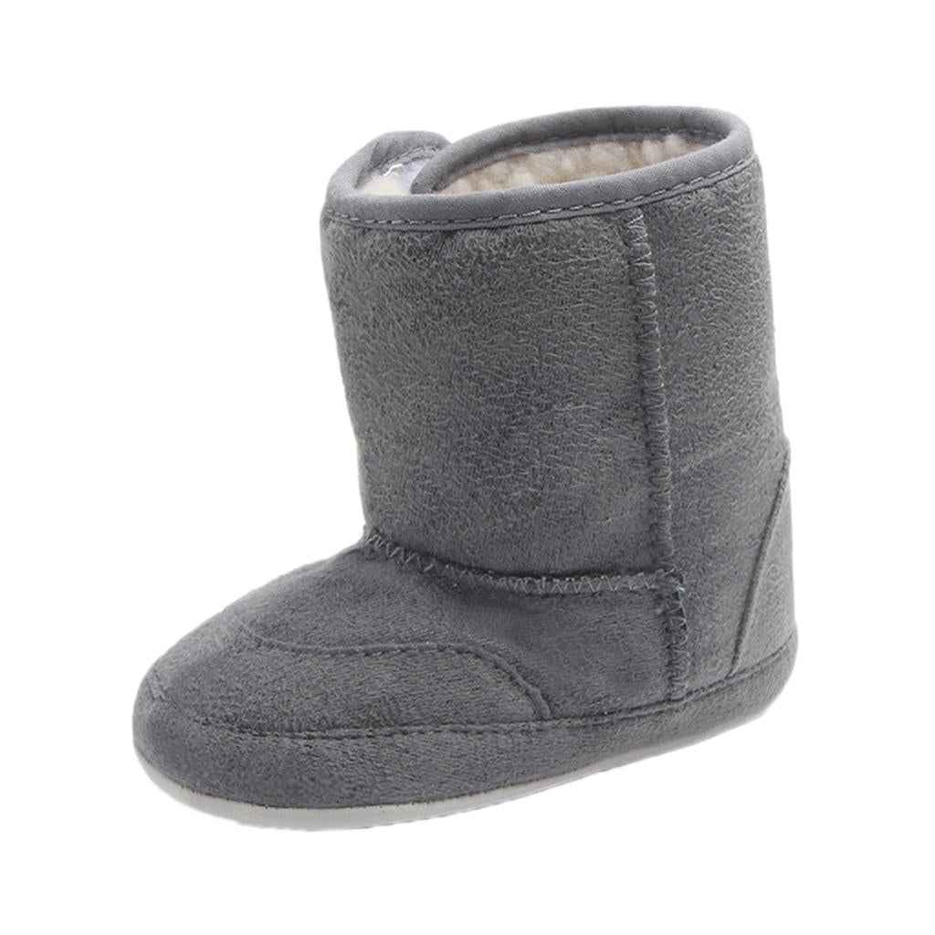 Baby Soft Sole Anti-Slip Mid Calf Winter Warm Infant Prewalker Snow Boots 12-18 Months Gray