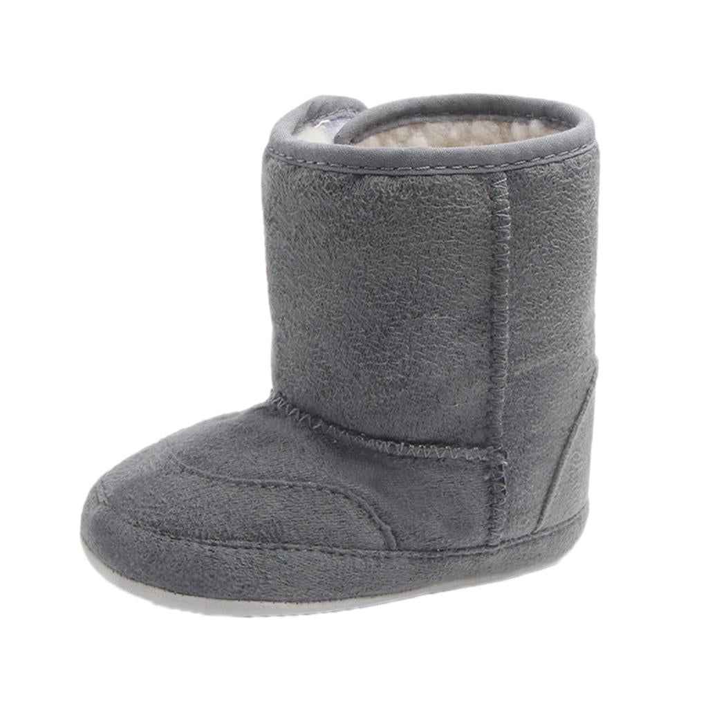 Baby Soft Sole Anti-Slip Mid Calf Winter Warm Infant Prewalker Snow Boots 12-18 Months Gray