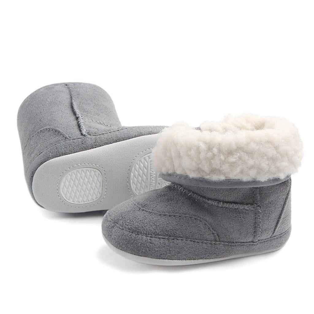 Baby Soft Sole Anti-Slip Mid Calf Winter Warm Infant Prewalker Snow Boots 12-18 Months Gray