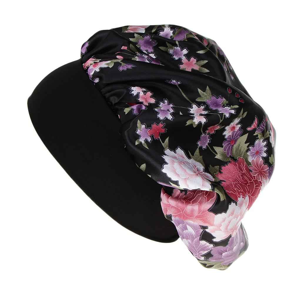 Lady Soft Satin Sleeping Cap Salon Bonnet Hat Hair Loss Chemo Cap Black